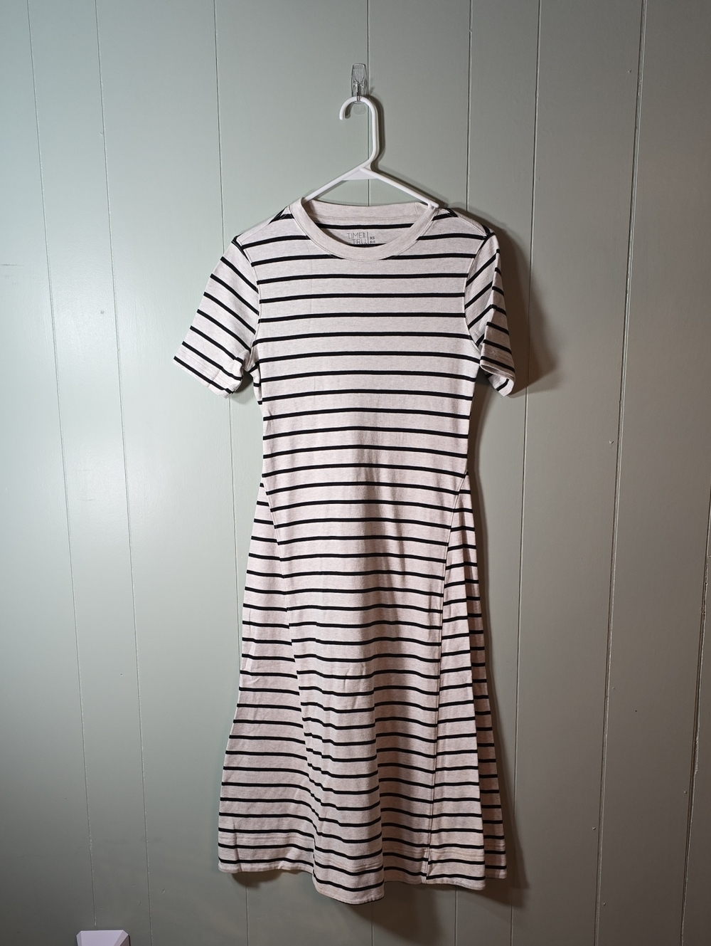 Time and Tru Black and White Striped Midi Dress